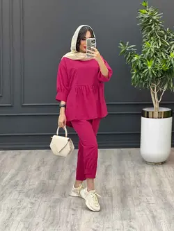 ست مانتو و شلوار جلو بسته چین دار کد 3345 در مجموعه ونوس مد