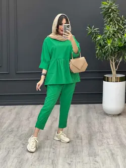 ست مانتو و شلوار جلو بسته چین دار کد 3345 در مجموعه ونوس مد