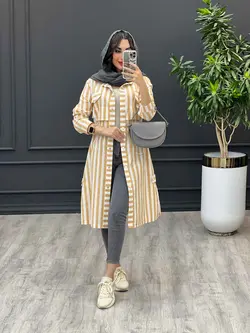 مانتو راه راه بلند کمر گت دار کد 3211 | فروشگاه اینترنتی ونوس مد