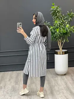 مانتو راه راه بلند کمر گت دار کد 3211 | فروشگاه اینترنتی ونوس مد