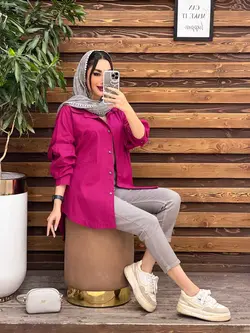 خرید اینترنتی مانتو شومیزی تک جیب پایین هلال کد 3294 ونوس مد