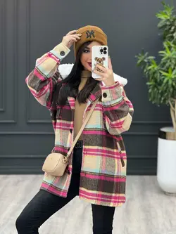 پالتو چهارخانه کلاه تدی کد 3526 شیک و خاص در مجموعه ونوس مد