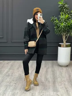 پالتو چهارخانه کلاه تدی کد 3526 شیک و خاص در مجموعه ونوس مد