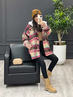 پالتو چهارخانه کلاه تدی کد 3526 شیک و خاص در مجموعه ونوس مد