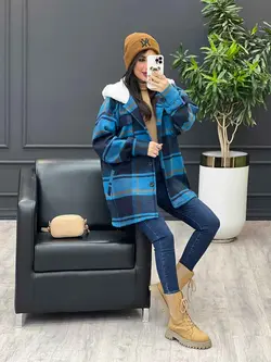 پالتو چهارخانه کلاه تدی کد 3526 شیک و خاص در مجموعه ونوس مد