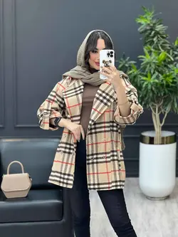 پالتو چهارخونه آستین سگک کد 3535 شیک و خاص در مجموعه ونوس مد