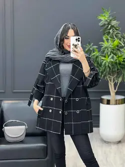 پالتو چهارخونه آستین سگک کد 3535 شیک و خاص در مجموعه ونوس مد