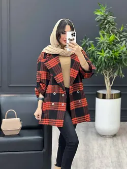 پالتو چهارخونه آستین سگک کد 3535 شیک و خاص در مجموعه ونوس مد