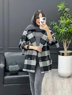 پالتو چهارخونه آستین سگک کد 3535 شیک و خاص در مجموعه ونوس مد