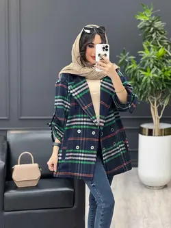 پالتو چهارخونه آستین سگک کد 3535 شیک و خاص در مجموعه ونوس مد