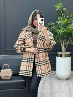 پالتو چهارخونه آستین سگک کد 3535 شیک و خاص در مجموعه ونوس مد