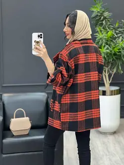 پالتو چهارخونه آستین سگک کد 3535 شیک و خاص در مجموعه ونوس مد