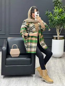 پالتو چهارخونه آستین سگک کد 3535 شیک و خاص در مجموعه ونوس مد