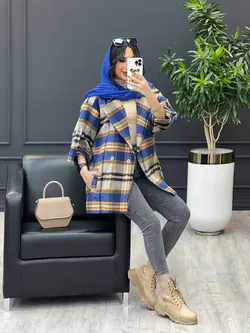 پالتو چهارخونه آستین سگک کد 3535 شیک و خاص در مجموعه ونوس مد