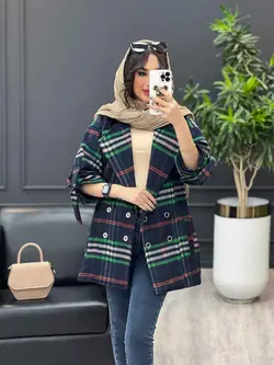 پالتو چهارخونه آستین سگک کد 3535 شیک و خاص در مجموعه ونوس مد