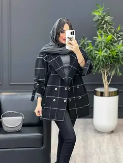 پالتو چهارخونه آستین سگک کد 3535 شیک و خاص در مجموعه ونوس مد