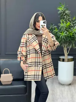 پالتو چهارخونه آستین سگک کد 3535 شیک و خاص در مجموعه ونوس مد