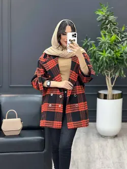 پالتو چهارخونه آستین سگک کد 3535 شیک و خاص در مجموعه ونوس مد