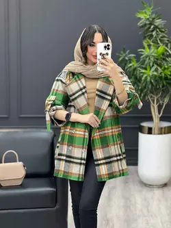 پالتو چهارخونه آستین سگک کد 3535 شیک و خاص در مجموعه ونوس مد