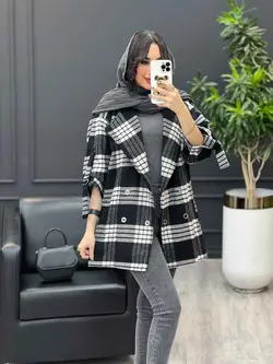 پالتو چهارخونه آستین سگک کد 3535 شیک و خاص در مجموعه ونوس مد