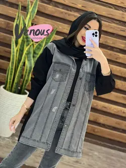 خرید اینترنتی و حضوری مانتو جین ترکیبی کد 1314 فروشگاه ونوس