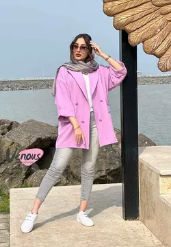 خرید اینترنتی مانتو کتی چهاردکمه آستین دوبل کد 1277 ونوس مد