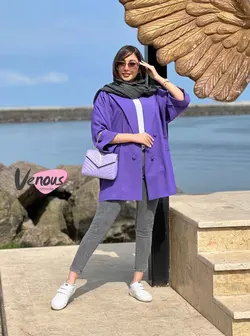 خرید اینترنتی مانتو کتی چهاردکمه آستین دوبل کد 1277 ونوس مد