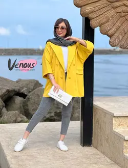 خرید اینترنتی مانتو کتی چهاردکمه آستین دوبل کد 1277 ونوس مد