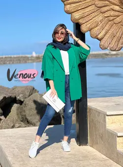 خرید اینترنتی مانتو کتی چهاردکمه آستین دوبل کد 1277 ونوس مد