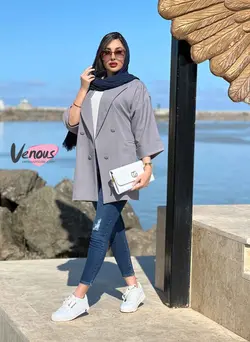 خرید اینترنتی مانتو کتی چهاردکمه آستین دوبل کد 1277 ونوس مد