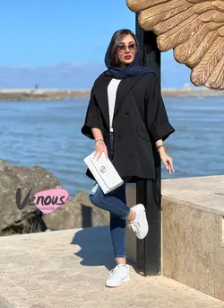 خرید اینترنتی مانتو کتی چهاردکمه آستین دوبل کد 1277 ونوس مد