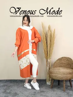 خرید اینترنتی و حضوری مانتو عبایی نوار طلایی کد 1239 ونوس مد