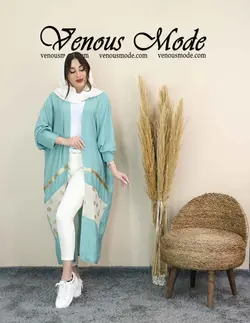 خرید اینترنتی و حضوری مانتو عبایی نوار طلایی کد 1239 ونوس مد