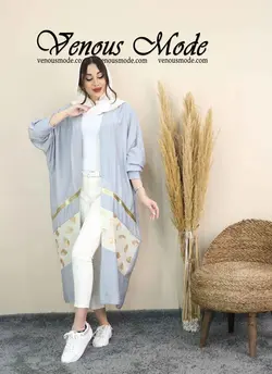 خرید اینترنتی و حضوری مانتو عبایی نوار طلایی کد 1239 ونوس مد