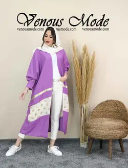 خرید اینترنتی و حضوری مانتو عبایی نوار طلایی کد 1239 ونوس مد