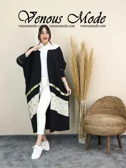 خرید اینترنتی و حضوری مانتو عبایی نوار طلایی کد 1239 ونوس مد