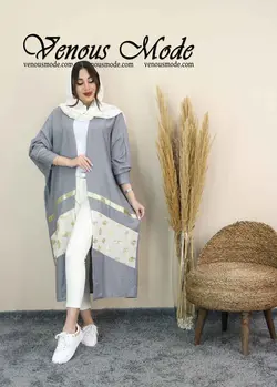 خرید اینترنتی و حضوری مانتو عبایی نوار طلایی کد 1239 ونوس مد