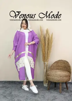 خرید اینترنتی و حضوری مانتو عبایی نوار طلایی کد 1239 ونوس مد