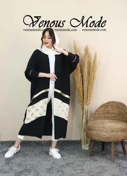 خرید اینترنتی و حضوری مانتو عبایی نوار طلایی کد 1239 ونوس مد