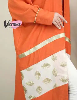 خرید اینترنتی و حضوری مانتو عبایی نوار طلایی کد 1239 ونوس مد