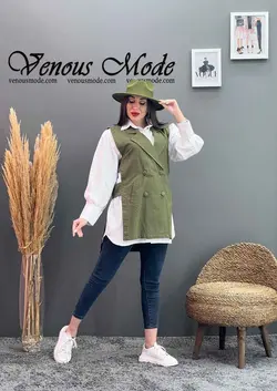 خرید اینترنتی مانتو سارافونی دو تیکه کد 1190 فروشگاه ونوس مد