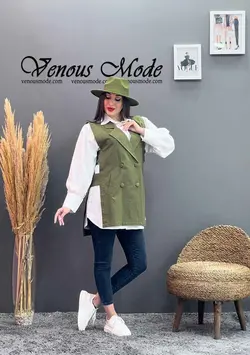 خرید اینترنتی مانتو سارافونی دو تیکه کد 1190 فروشگاه ونوس مد