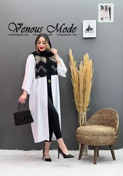 خرید اینترنتی مانتو بلند قیطون دوزی کد 1159 فروشگاه ونوس مد