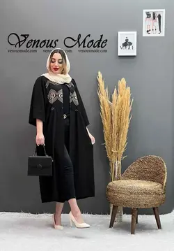 خرید اینترنتی مانتو بلند قیطون دوزی کد 1159 فروشگاه ونوس مد