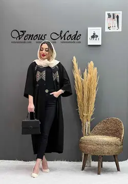 خرید اینترنتی مانتو بلند قیطون دوزی کد 1159 فروشگاه ونوس مد