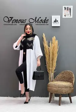 خرید اینترنتی مانتو بلند قیطون دوزی کد 1159 فروشگاه ونوس مد