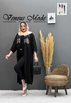 خرید اینترنتی مانتو بلند قیطون دوزی کد 1159 فروشگاه ونوس مد