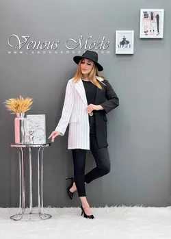 خرید اینترنتی مانتو کتی یک طرف راه راه کد 1154 ونوس مد