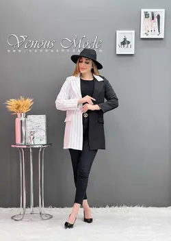 خرید اینترنتی مانتو کتی یک طرف راه راه کد 1154 ونوس مد