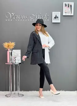 خرید اینترنتی مانتو کتی یک طرف راه راه کد 1154 ونوس مد